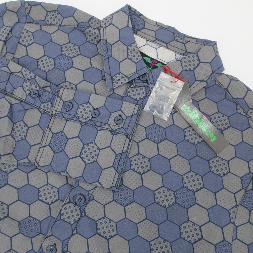 Tripp NYC Daang Goodman Mens Blue Grey Hexagon Geometric Button Down Shirt S NEW